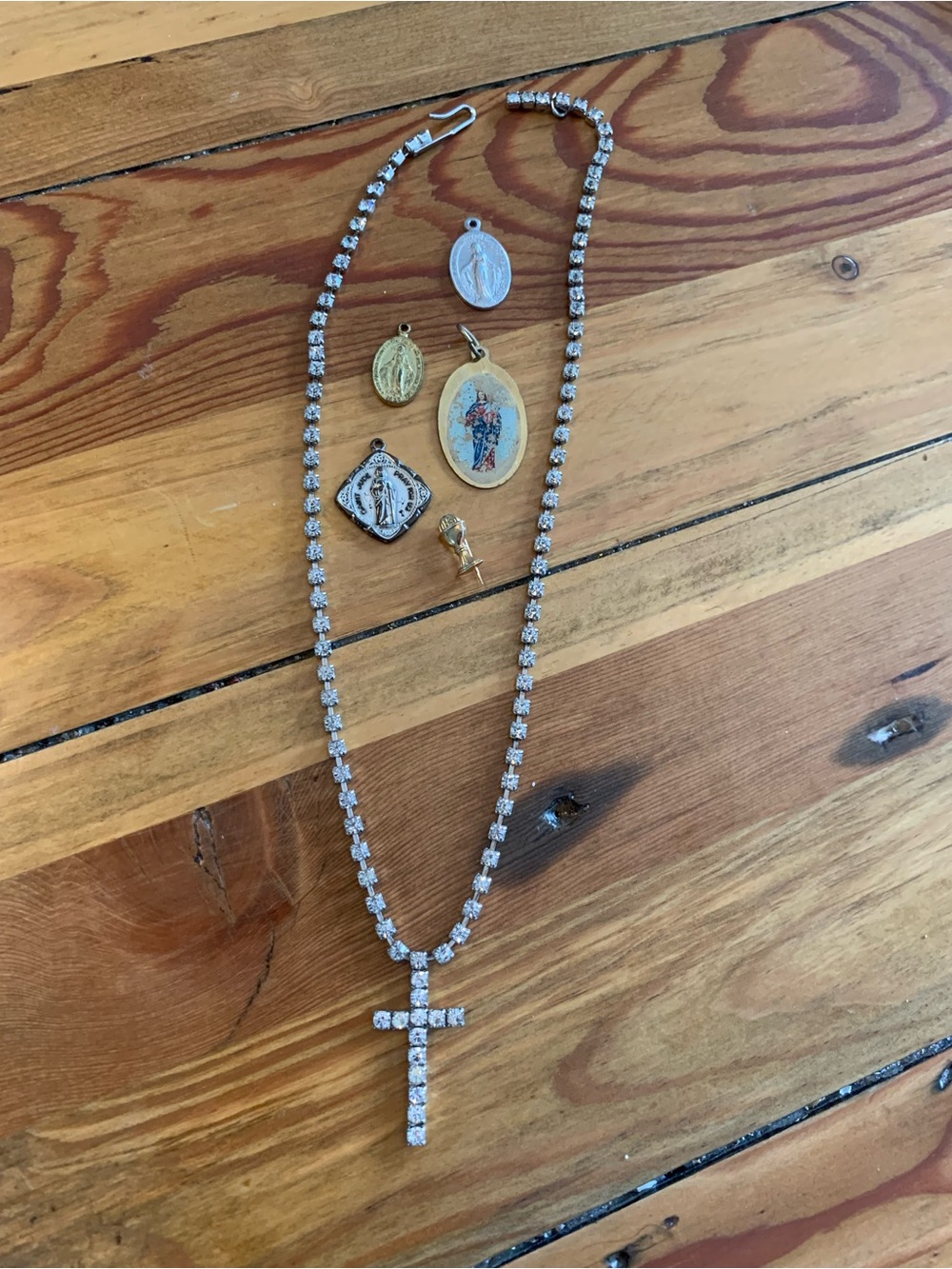 Rhinestone Cross Pendant Necklace in Silver-Tone with Religious Articles